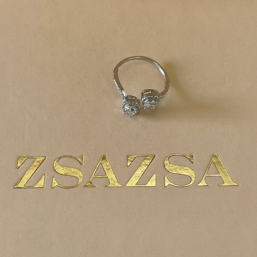 Sterling Silver two stone twisted ring in white gold plating