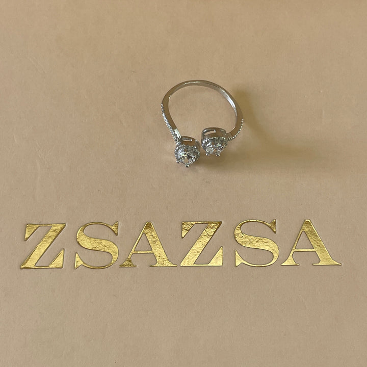 Sterling Silver two stone twisted ring in white gold plating