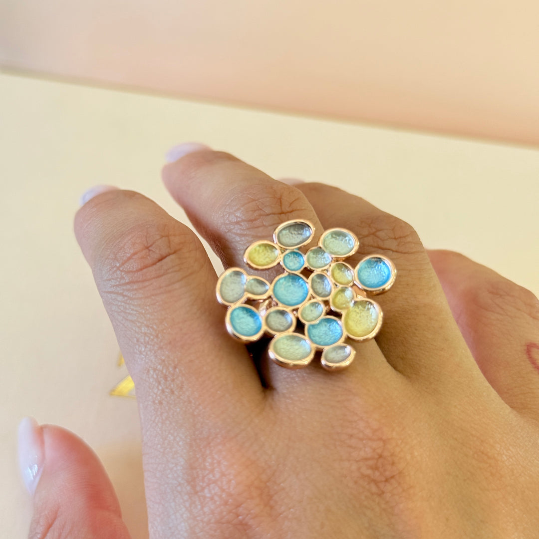 Enamel multicolour rose gold plated ring