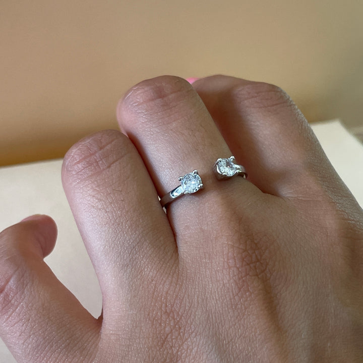 Sterling Silver two stone dainty square ring in white gold plating