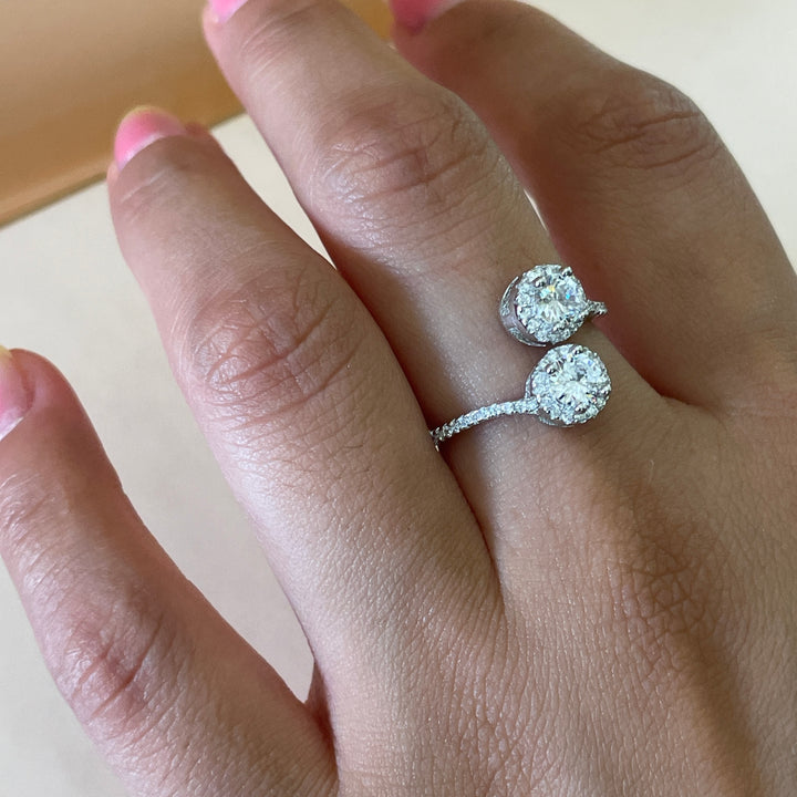 Sterling Silver two stone twisted ring in white gold plating