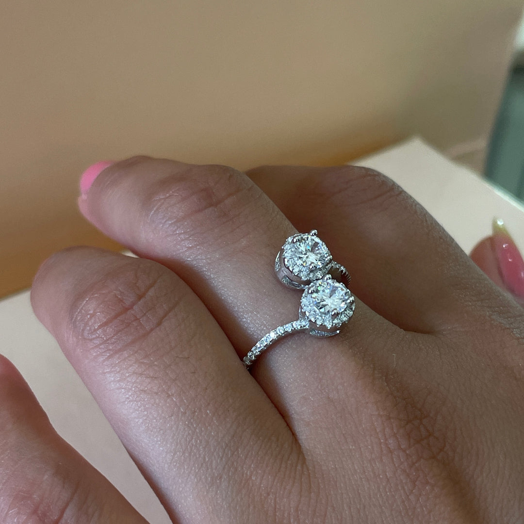 Sterling Silver two stone twisted ring in white gold plating