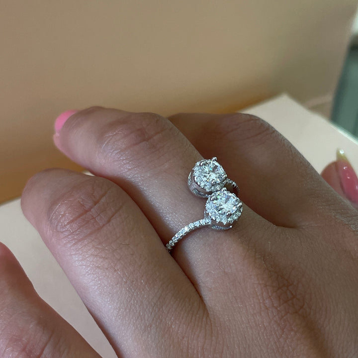 Sterling Silver two stone twisted ring in white gold plating