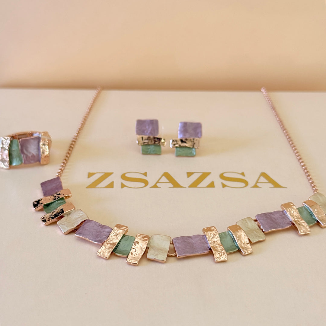 Enamel pink and green set