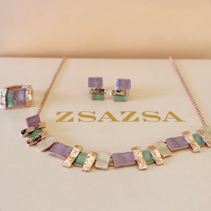 Enamel pink and green set