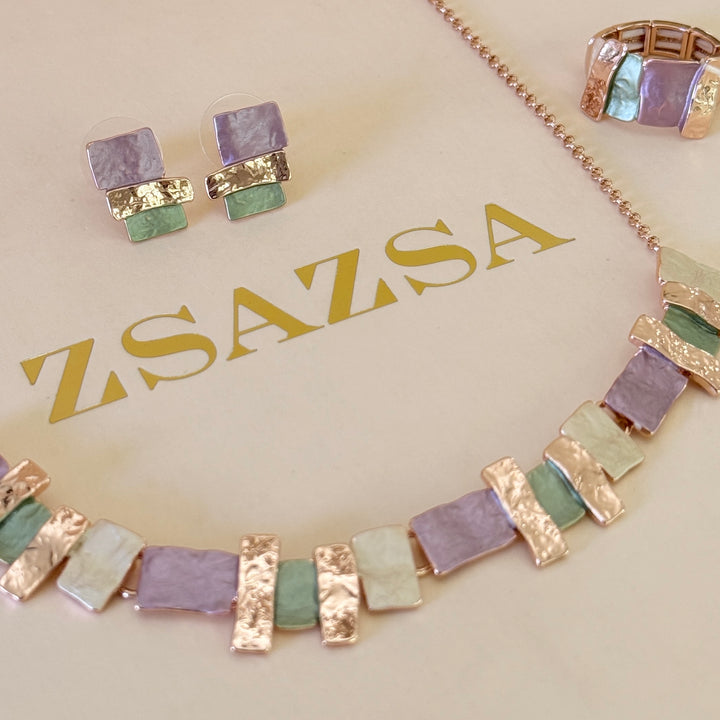 Enamel pink and green set