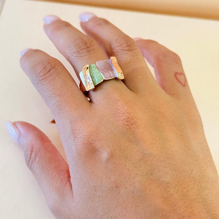 Enamel pink and green set