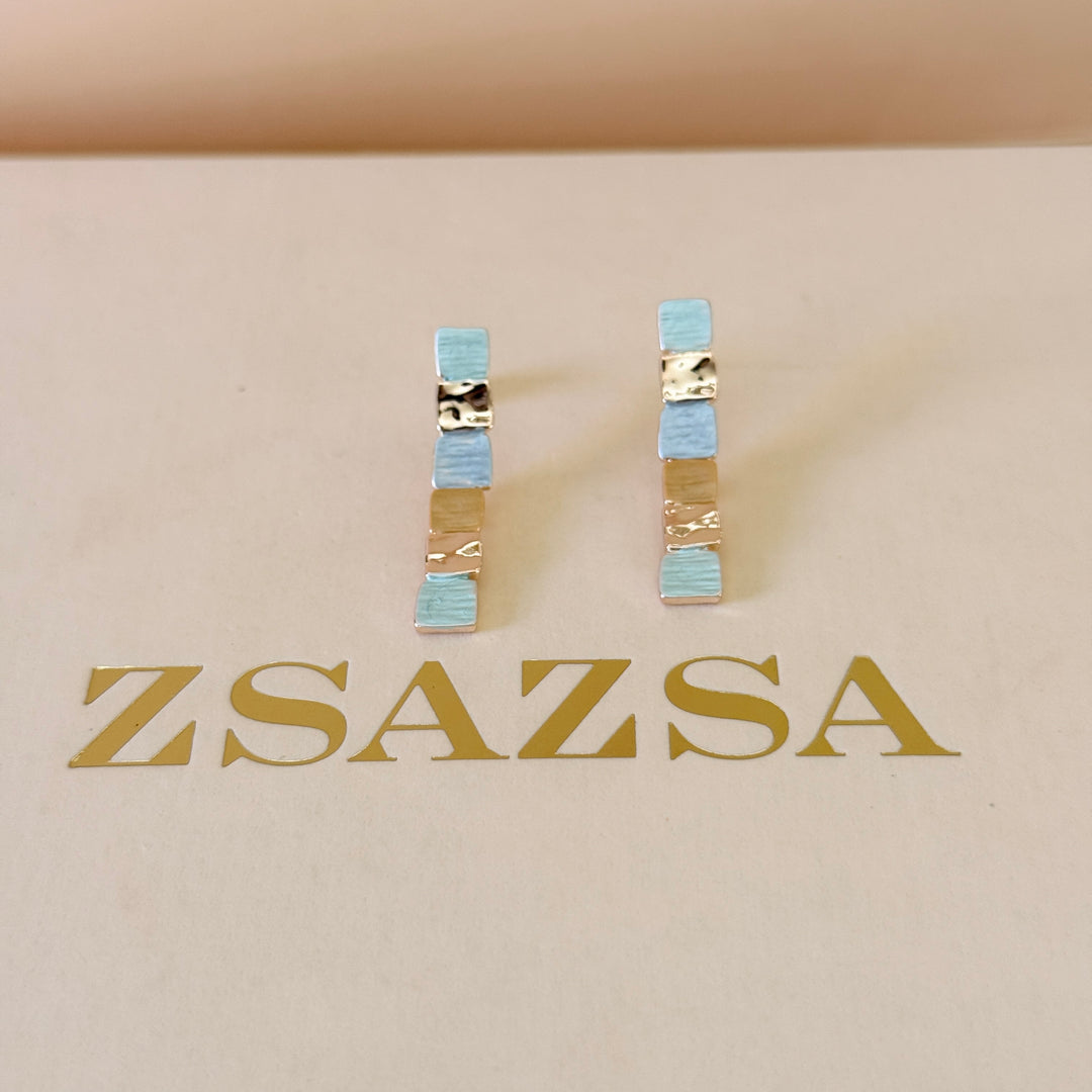 Enamel square turquoise and light blue earrings