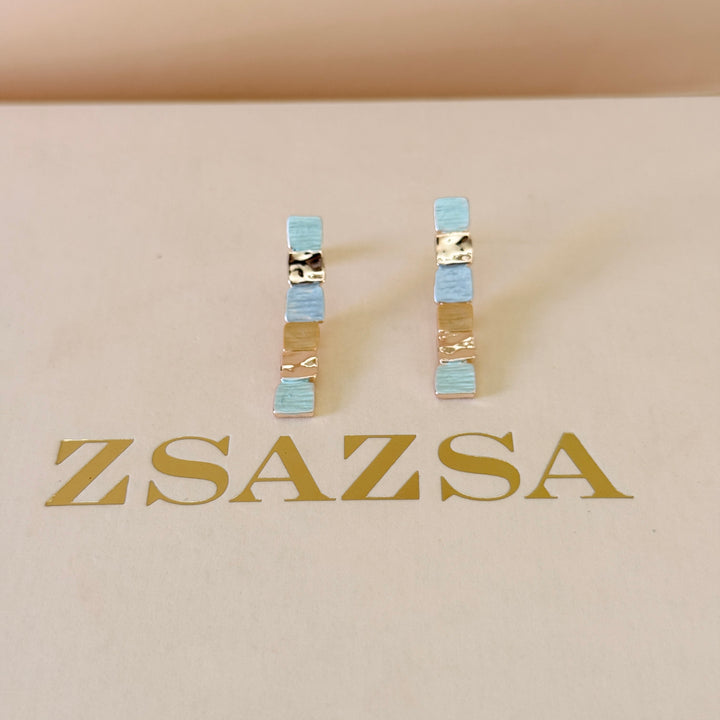 Enamel square turquoise and light blue earrings
