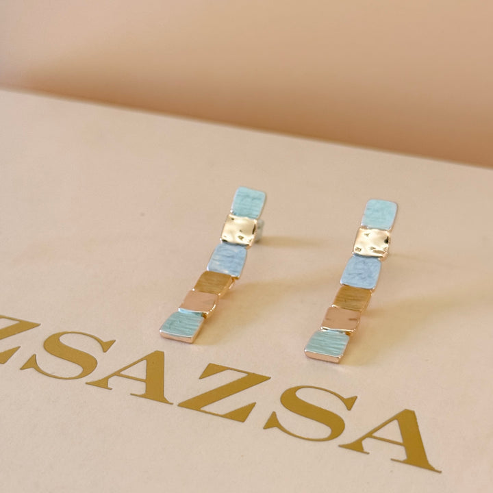 Enamel square turquoise and light blue earrings