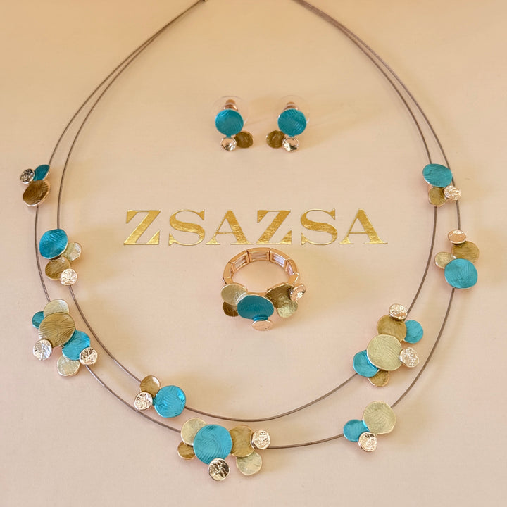 Enamel turquoise and gold bubbles set