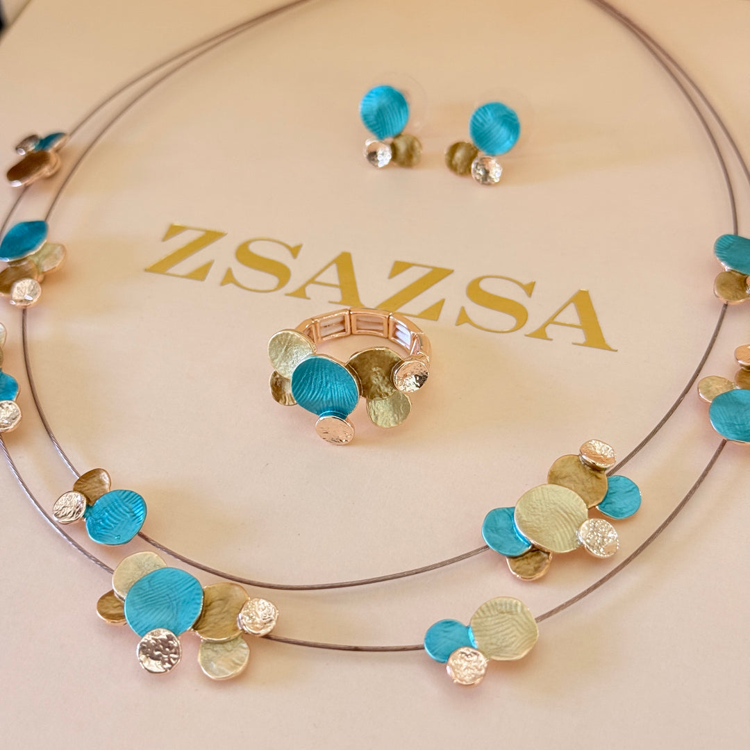 Enamel turquoise and gold bubbles set