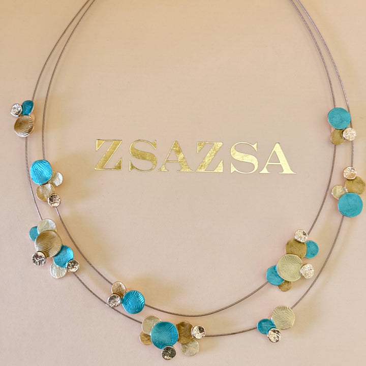 Enamel turquoise and gold bubbles set