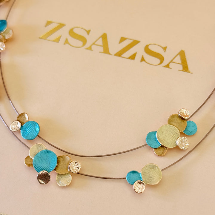 Enamel turquoise and gold bubbles set