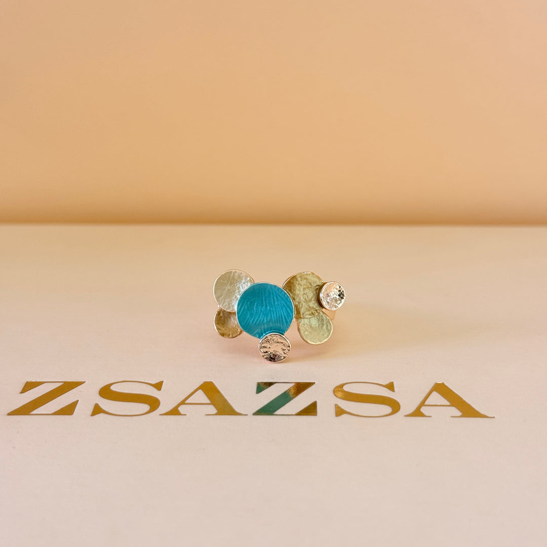 Enamel turquoise and gold bubbles set