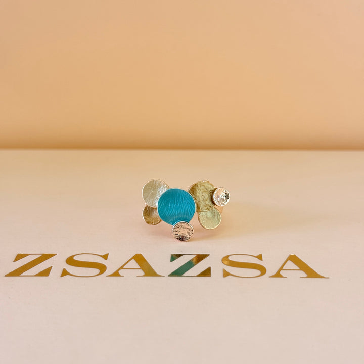 Enamel turquoise and gold bubbles set