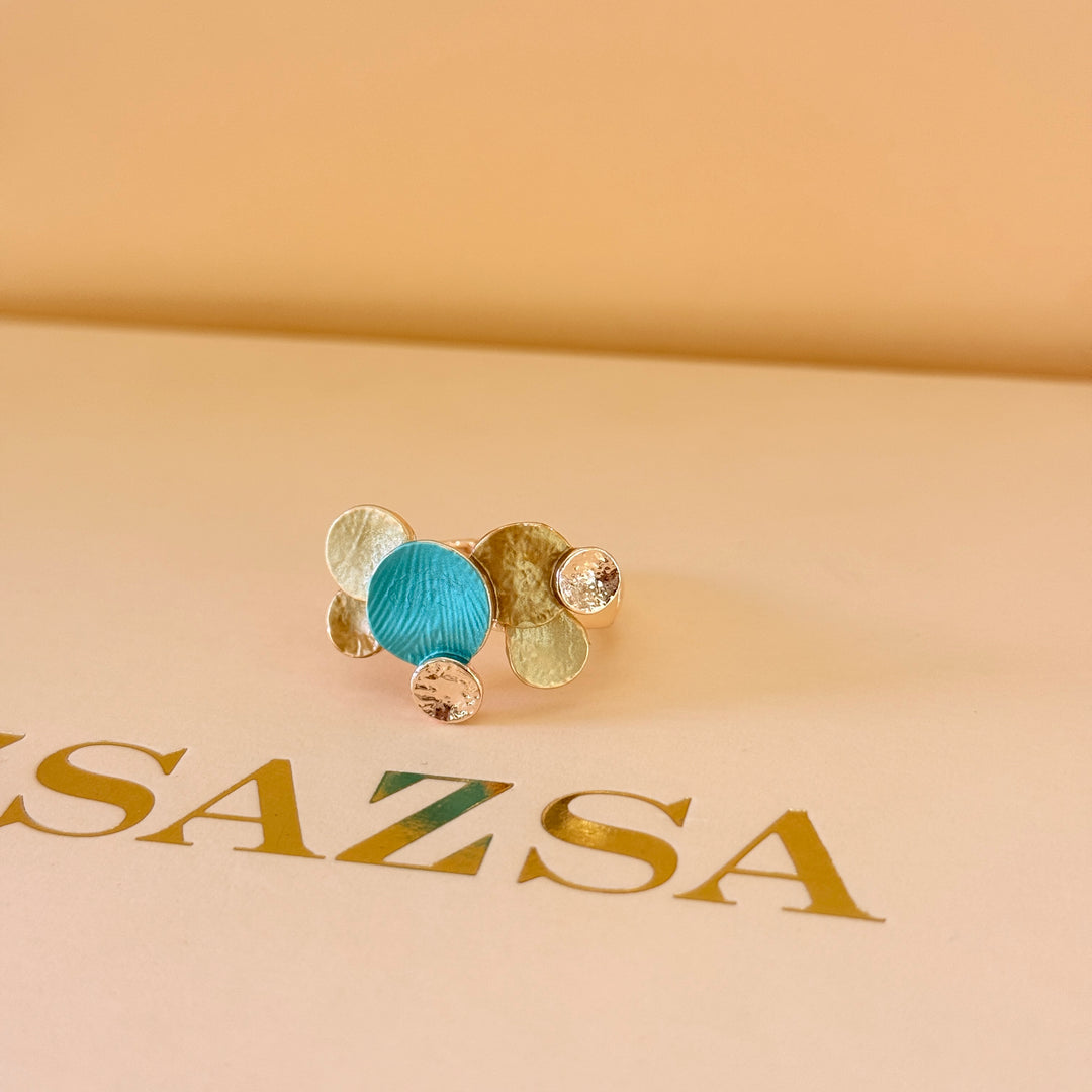 Enamel turquoise and gold bubbles set