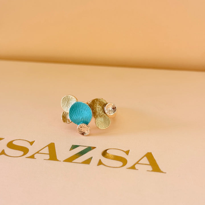 Enamel turquoise and gold bubbles set