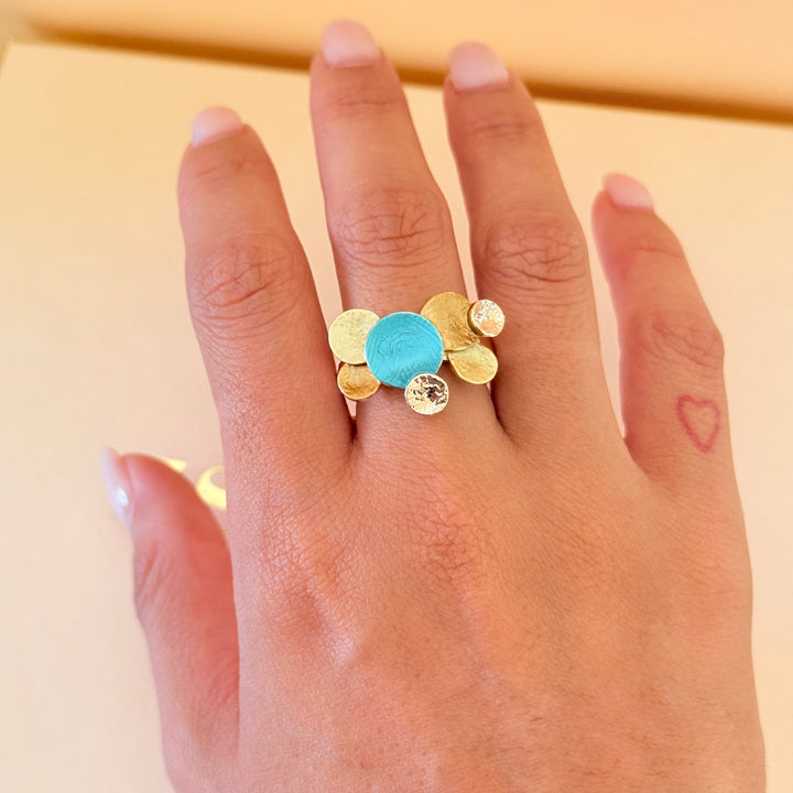 Enamel turquoise and gold bubbles set