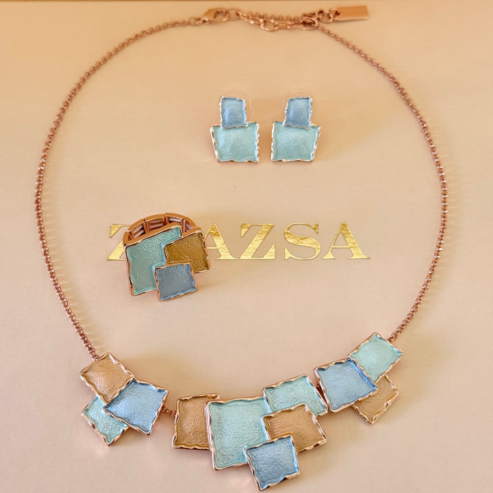 Enamel turquoise and light blue set