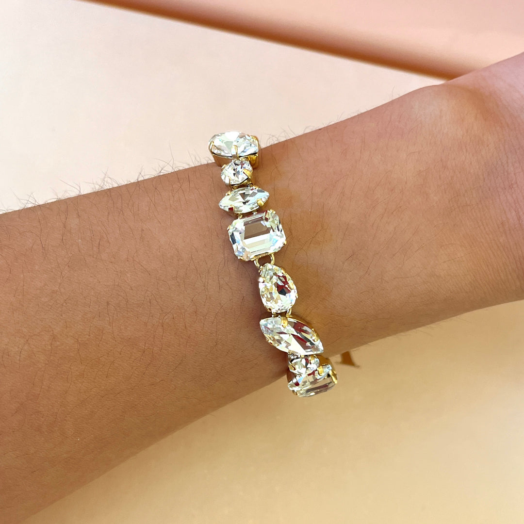 Swarovski crystals mix of shapes gold plated bracelet
