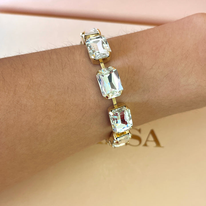 Preciosa crystals rectangulart gold plated bracelet