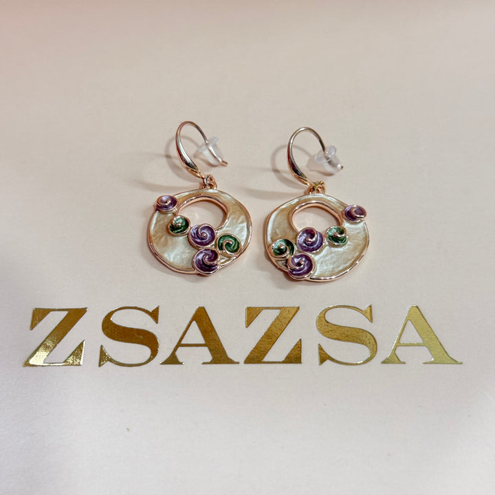 Enamel fuchsia and olive green spiral hooks