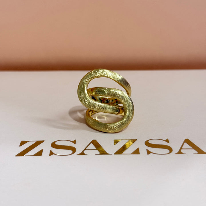 Handmade gold plated crossed ring