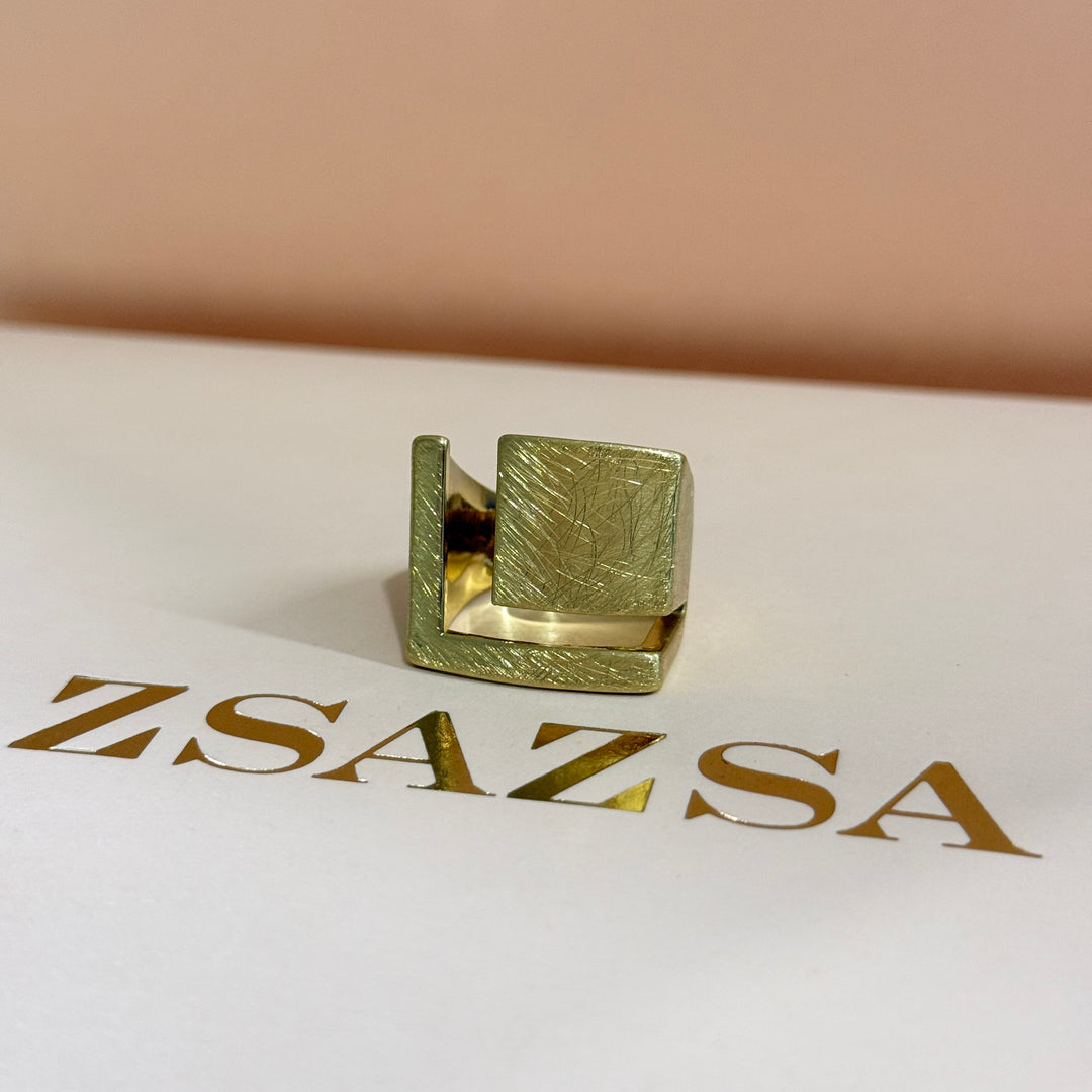 Handmade gold plated square ring