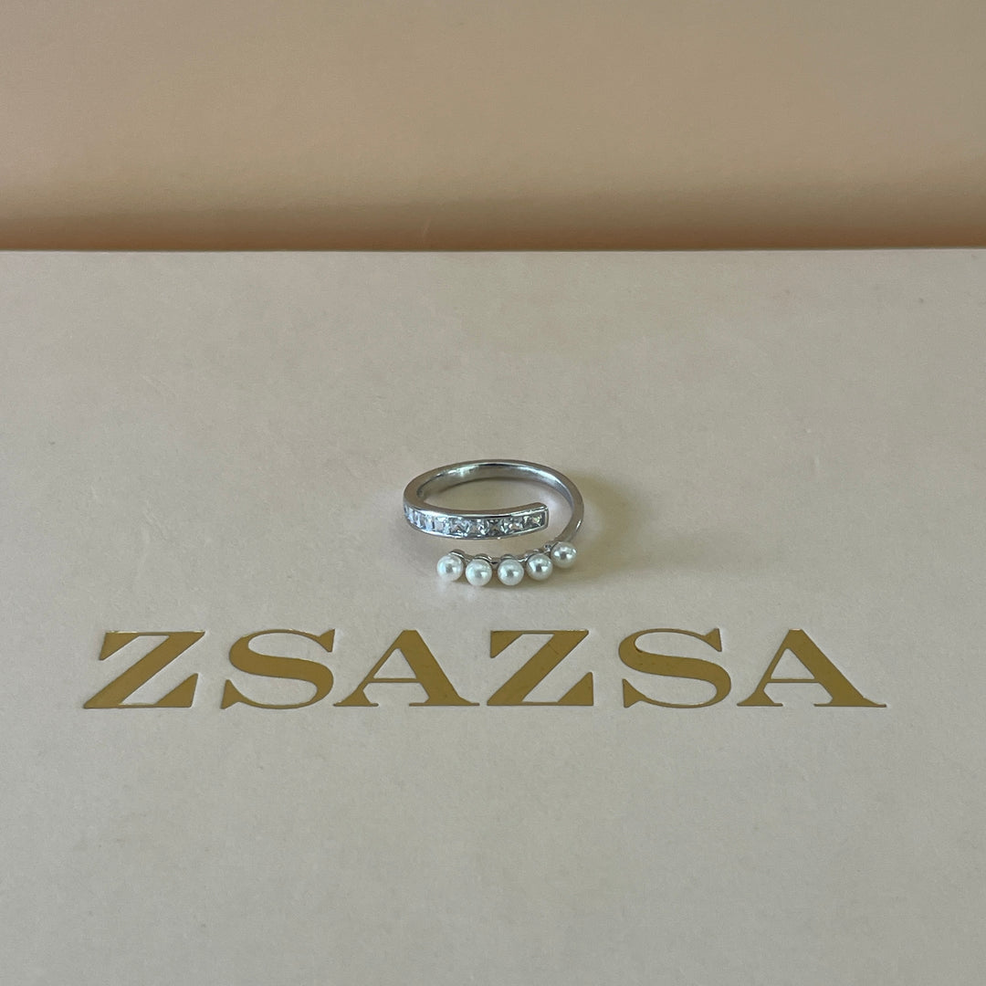 Sterling Silver overlapping band dainty pearl ring