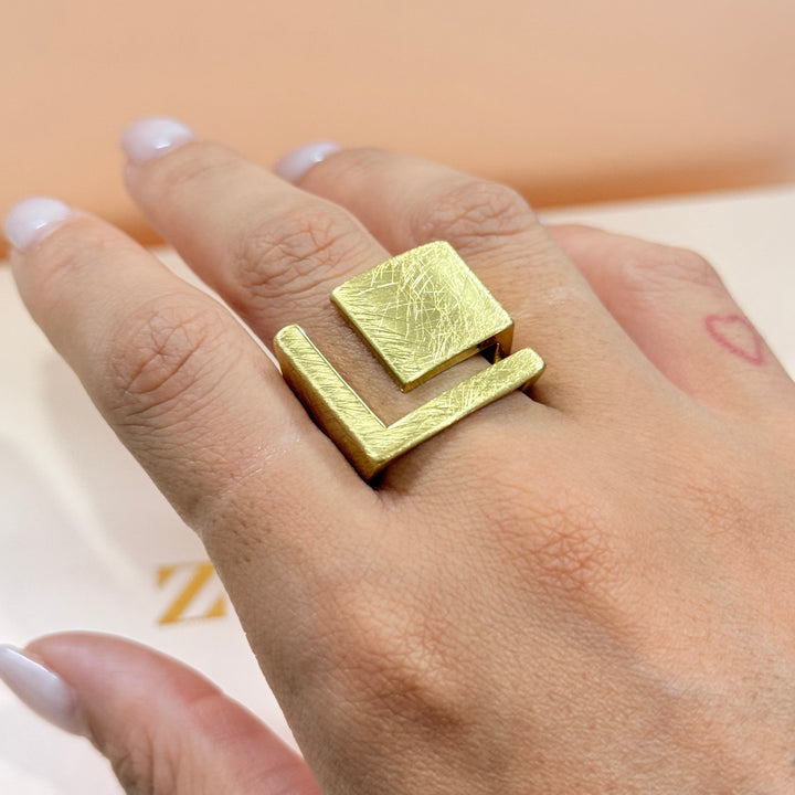 Handmade gold plated square ring