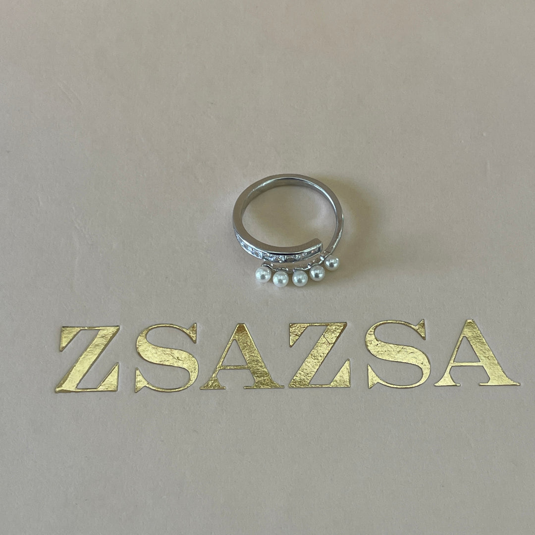Sterling Silver overlapping band dainty pearl ring