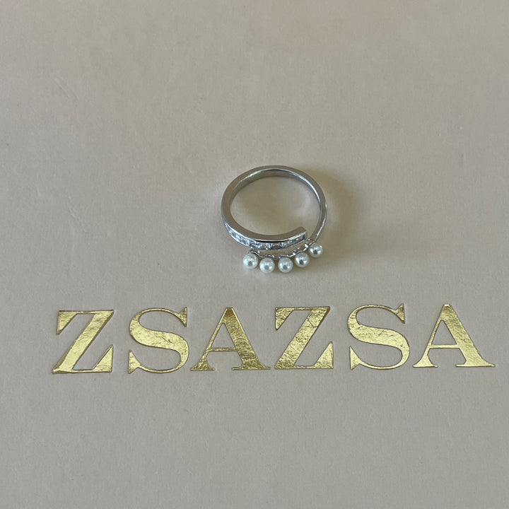 Sterling Silver overlapping band dainty pearl ring