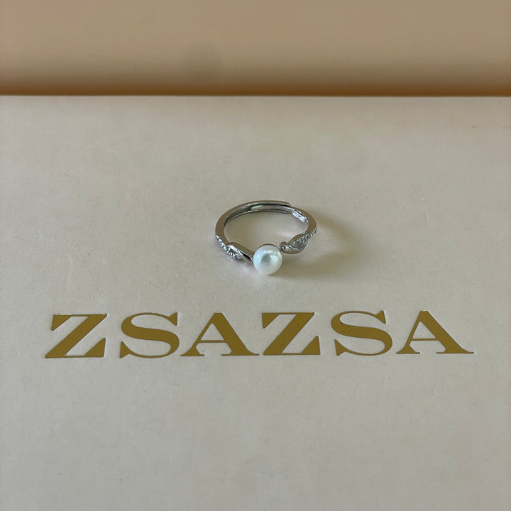 Sterling Silver twisted dainty pearl ring