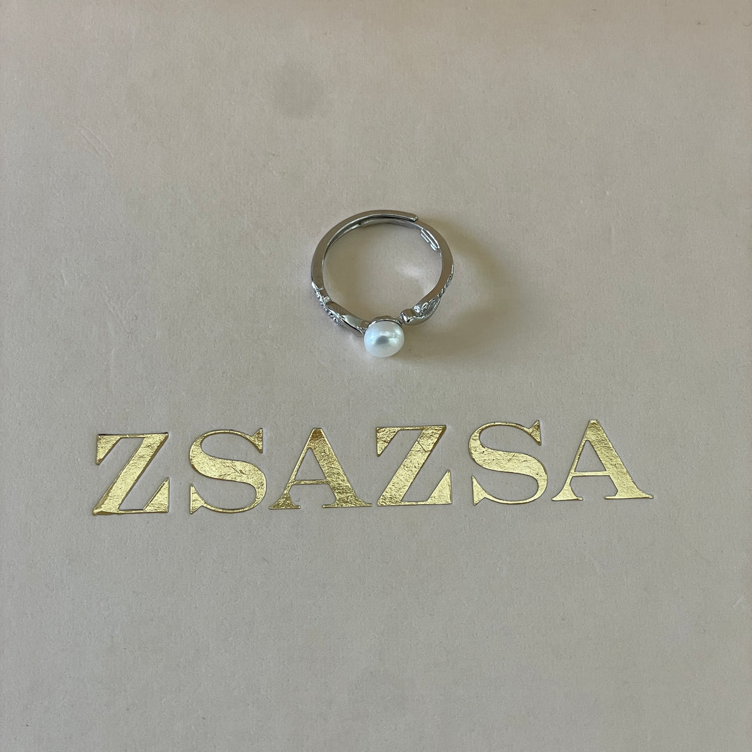 Sterling Silver twisted dainty pearl ring