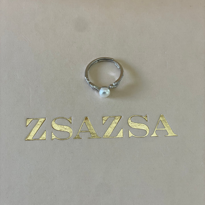 Sterling Silver twisted dainty pearl ring