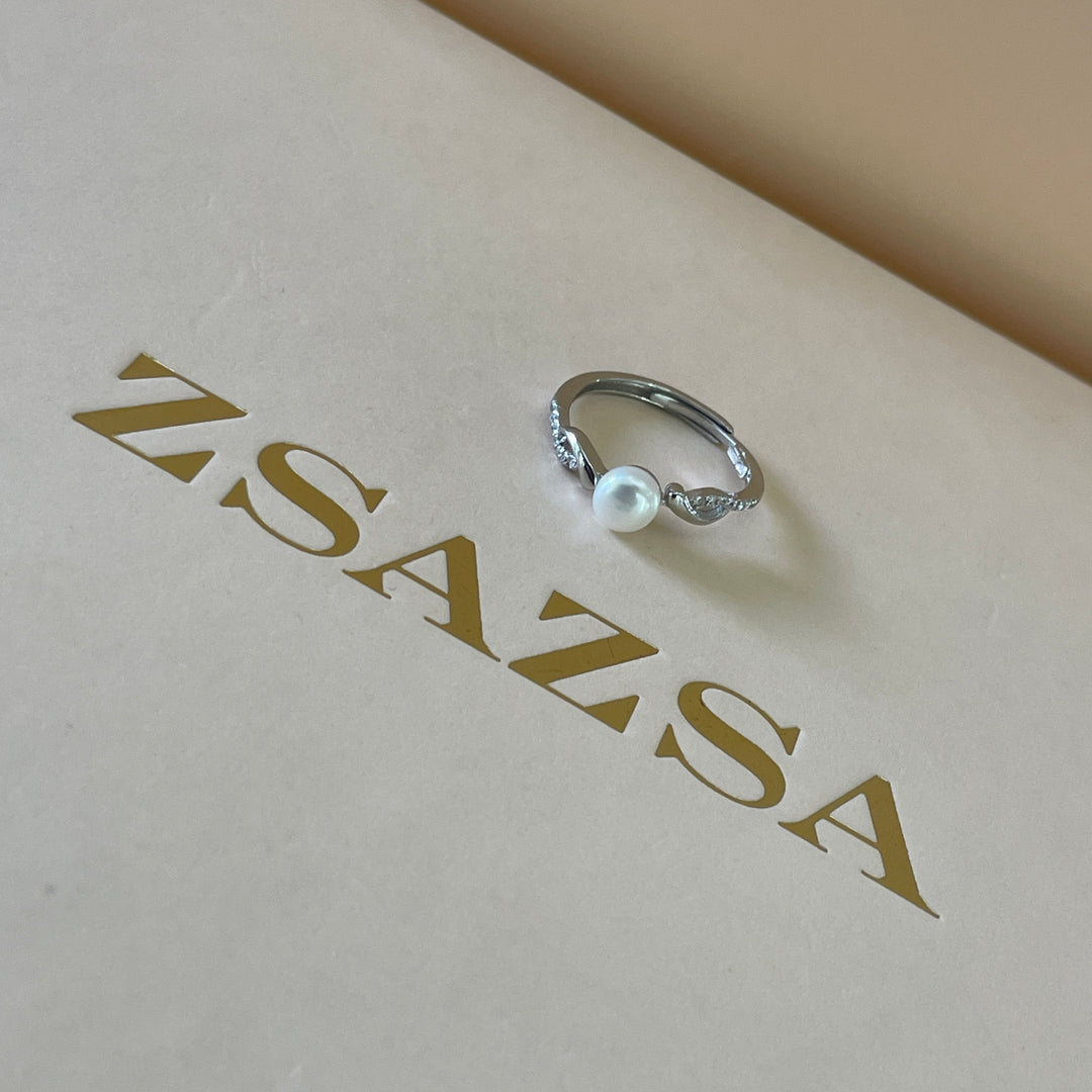 Sterling Silver twisted dainty pearl ring