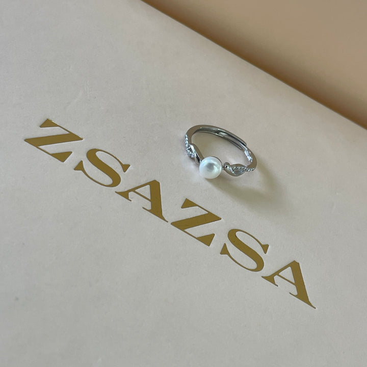 Sterling Silver twisted dainty pearl ring