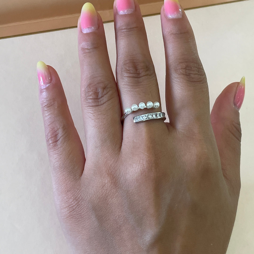 Sterling Silver overlapping band dainty pearl ring