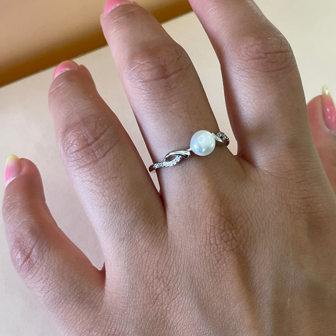 Sterling Silver twisted dainty pearl ring