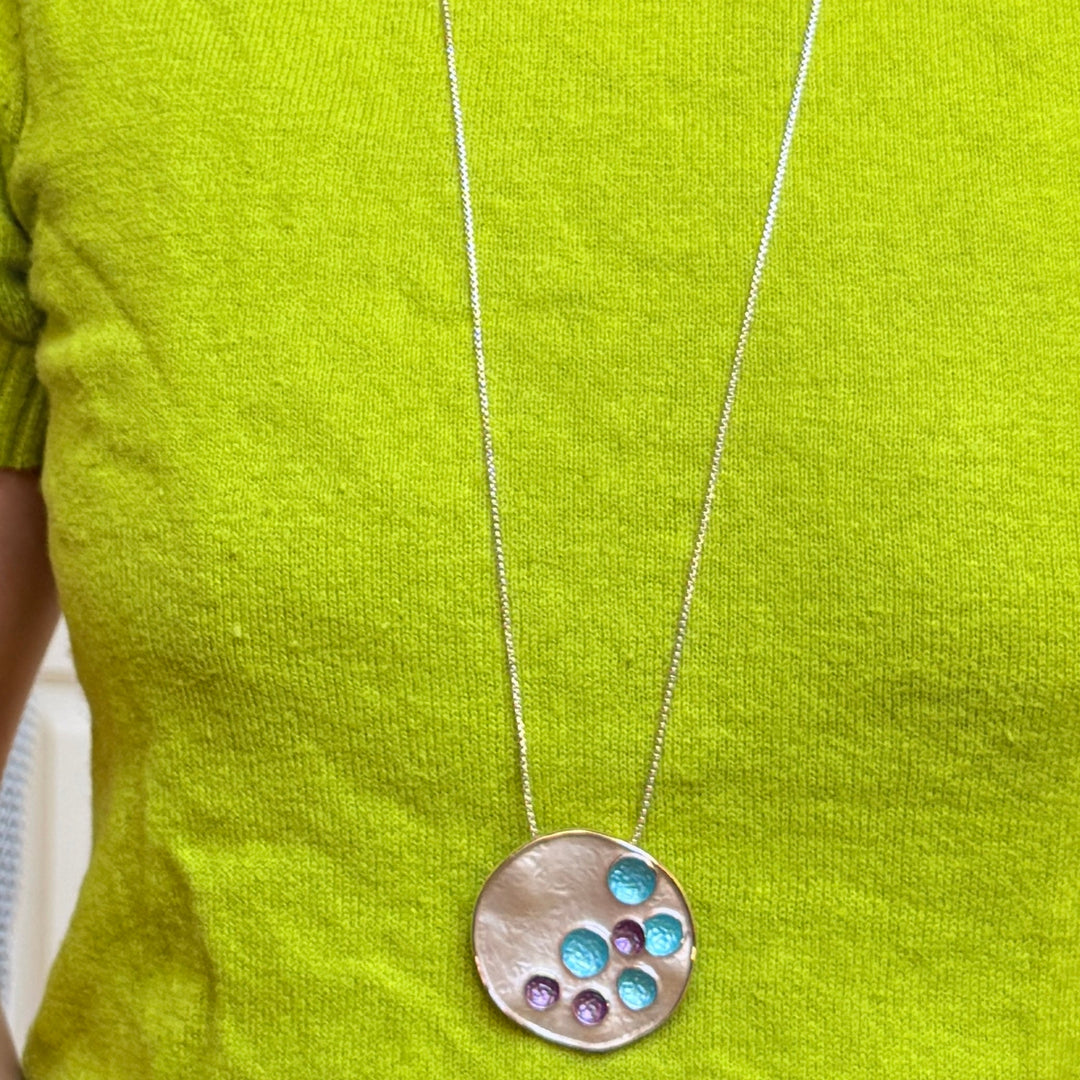 Enamel turquoise, gold and fuchsia round rose gold plated set