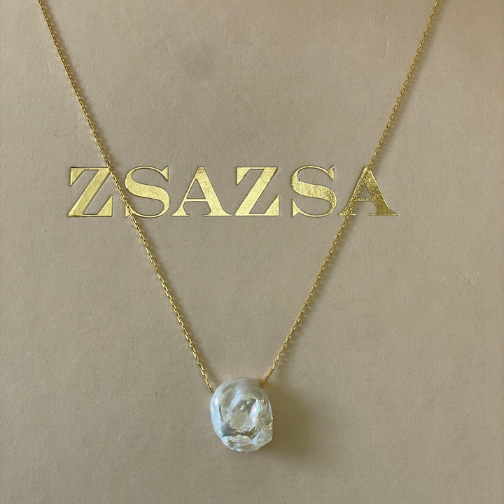 Sterling Silver Dainty Oval Pearl  necklace in gold