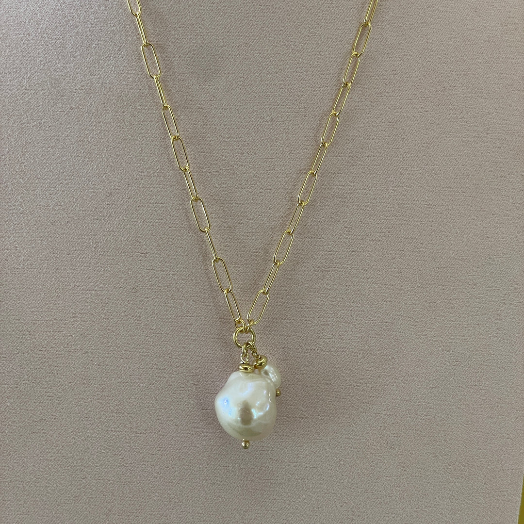 Sterling Silver Pearl Cable Chain necklace in gold