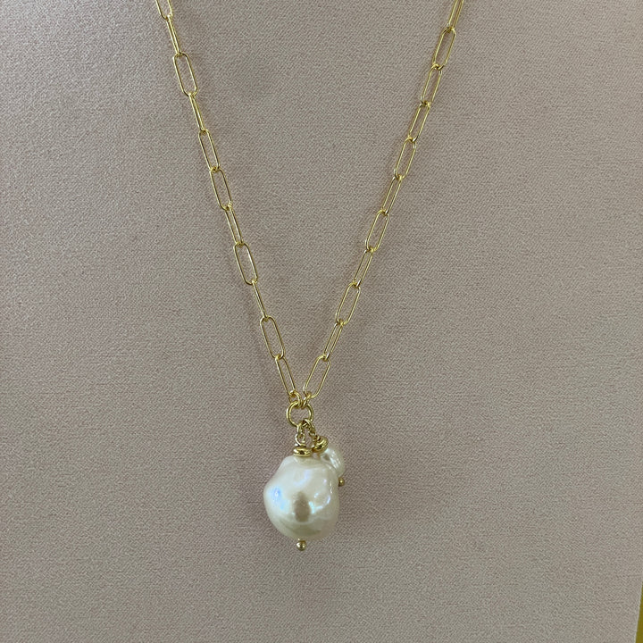 Sterling Silver Pearl Cable Chain necklace in gold