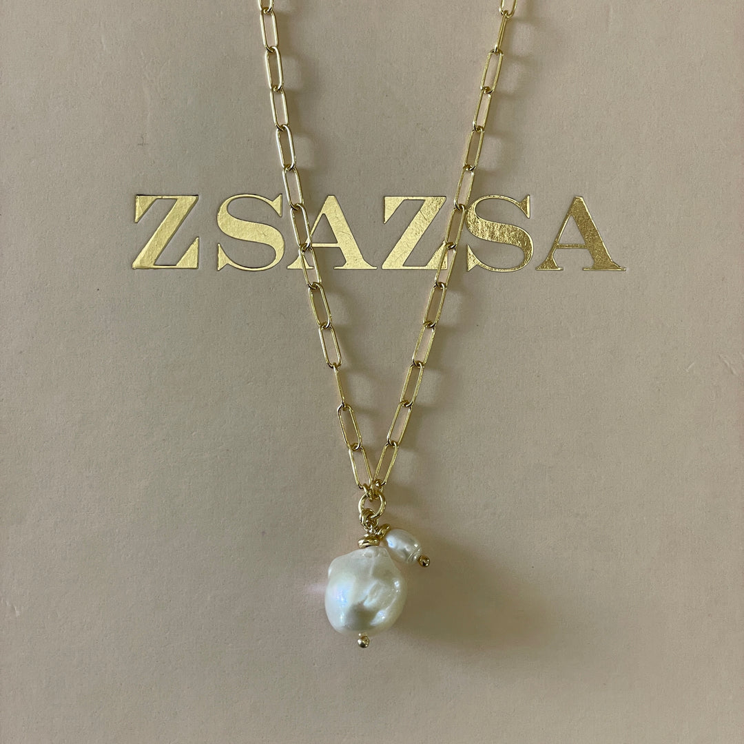 Sterling Silver Pearl Cable Chain necklace in gold