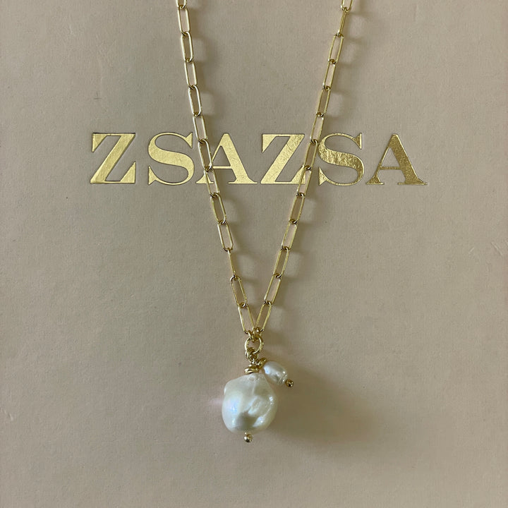 Sterling Silver Pearl Cable Chain necklace in gold