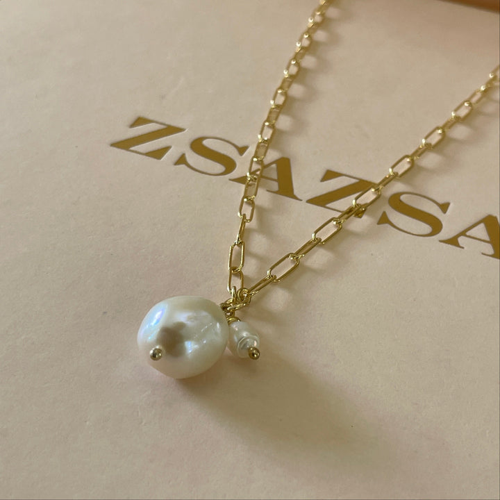 Sterling Silver Pearl Cable Chain necklace in gold