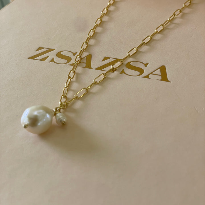 Sterling Silver Pearl Cable Chain necklace in gold