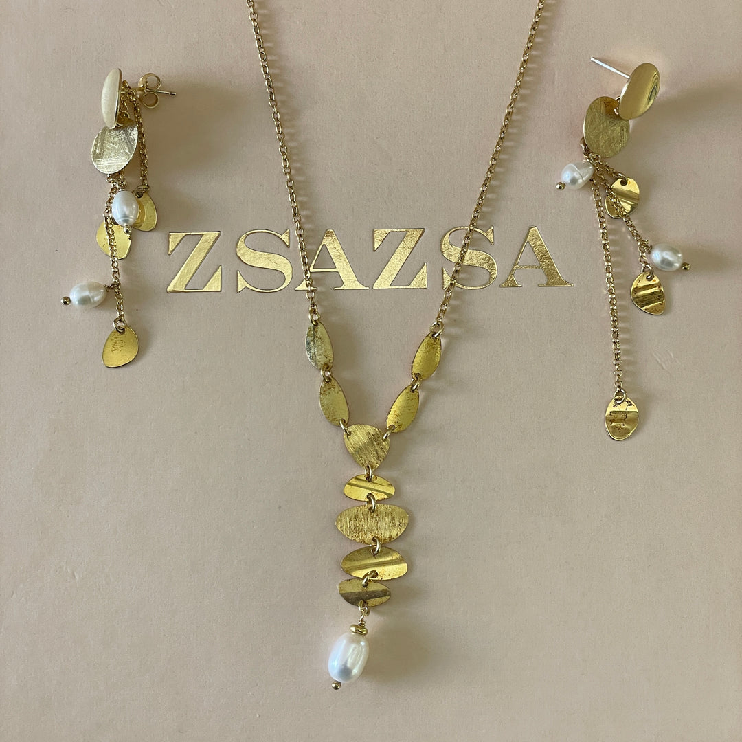 Sterling Silver dainty circles with pearls earrings and necklace