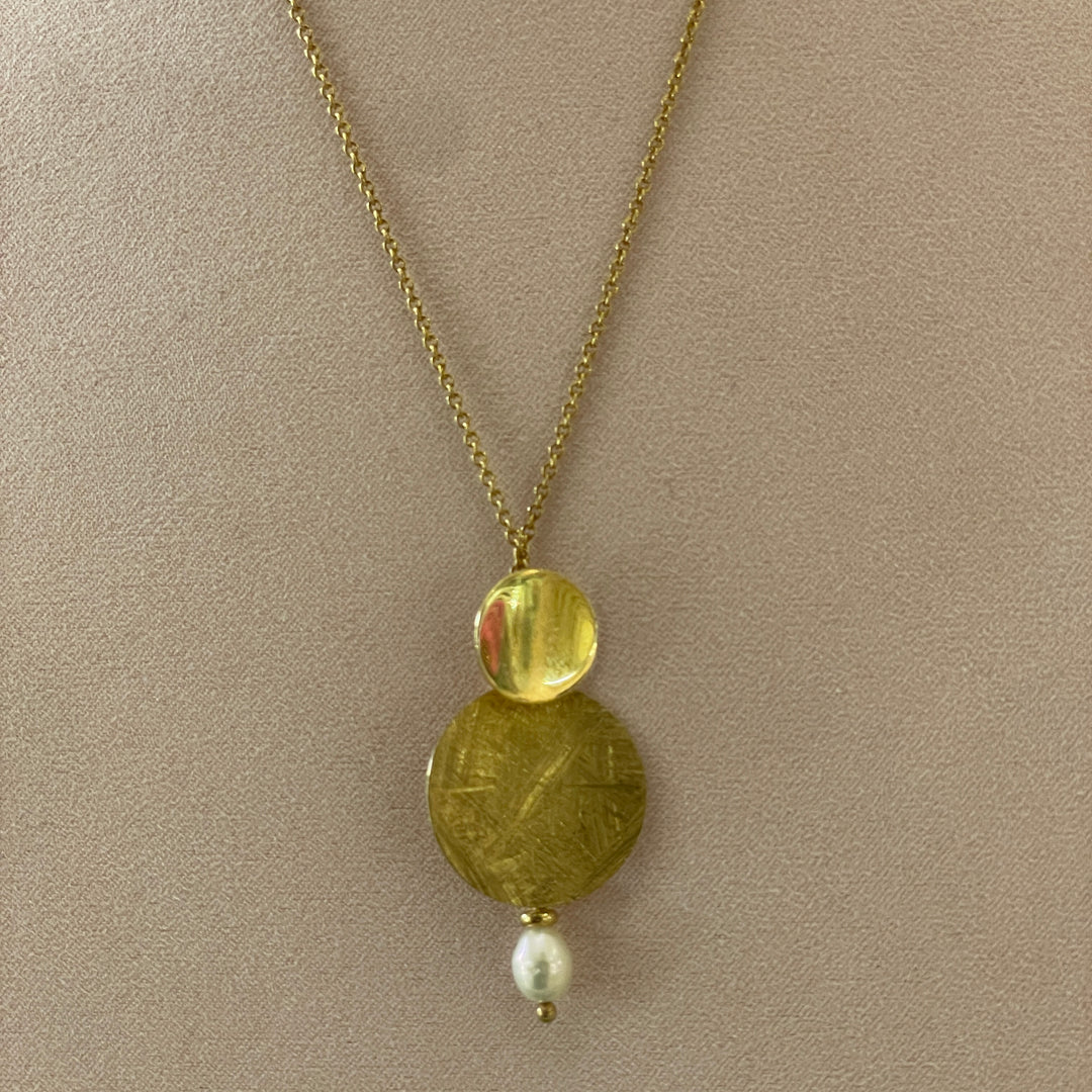 Sterling Silver three circles with a pearl earrings and necklace in gold